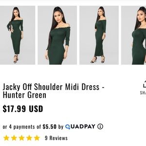 off shoulder midi dress-hunter green(fashion nova)